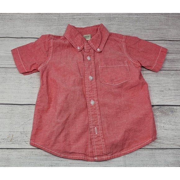 Old Navy Toddler Boys Salmon Button Up Short Sleeve Shirt size 2T - Picture 6 of 6